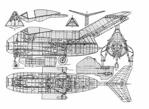 Ta 183 drawing w/ Jumo 004 engine